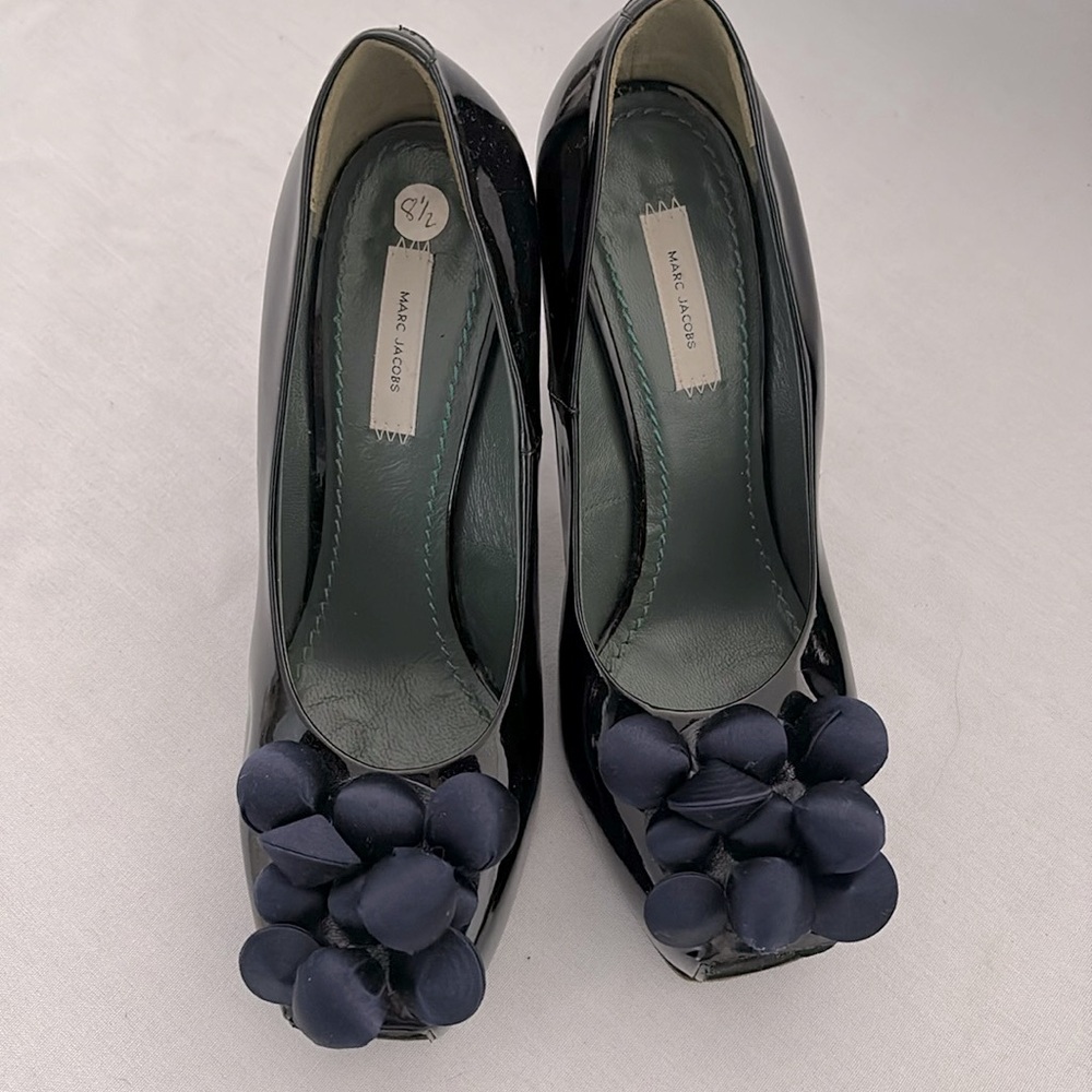Marc Jacobs Luxus black patent leather open toe women heels  size38 1/2